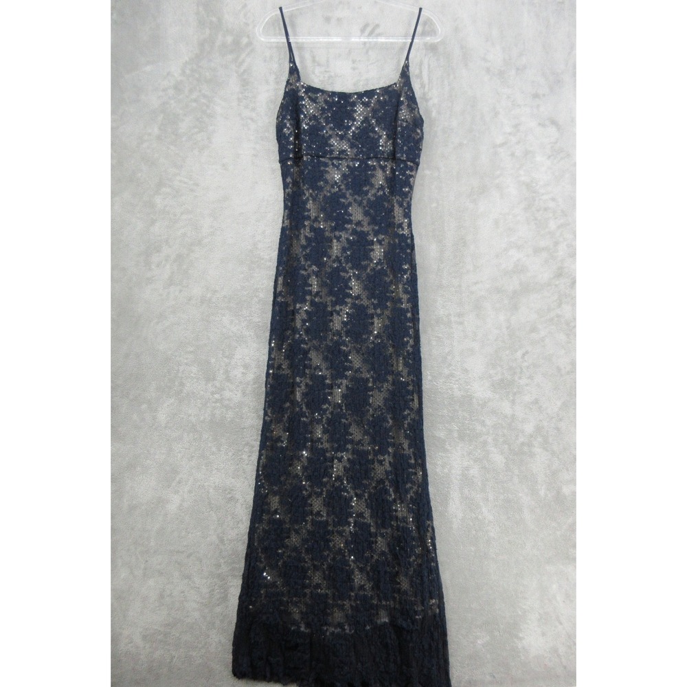 Vintage Jessica McClintock Dress Womes Size S Sequin Lace Babydoll 90s Y2K Navy